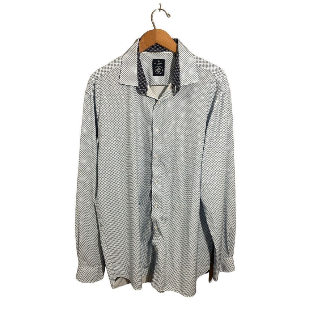 ConStruct Men's Slim Fit Performance Dress Button Shirt‎ Size 17.5 XL Blue White